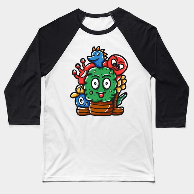 Face Monster Character Baseball T-Shirt by Dzulhan